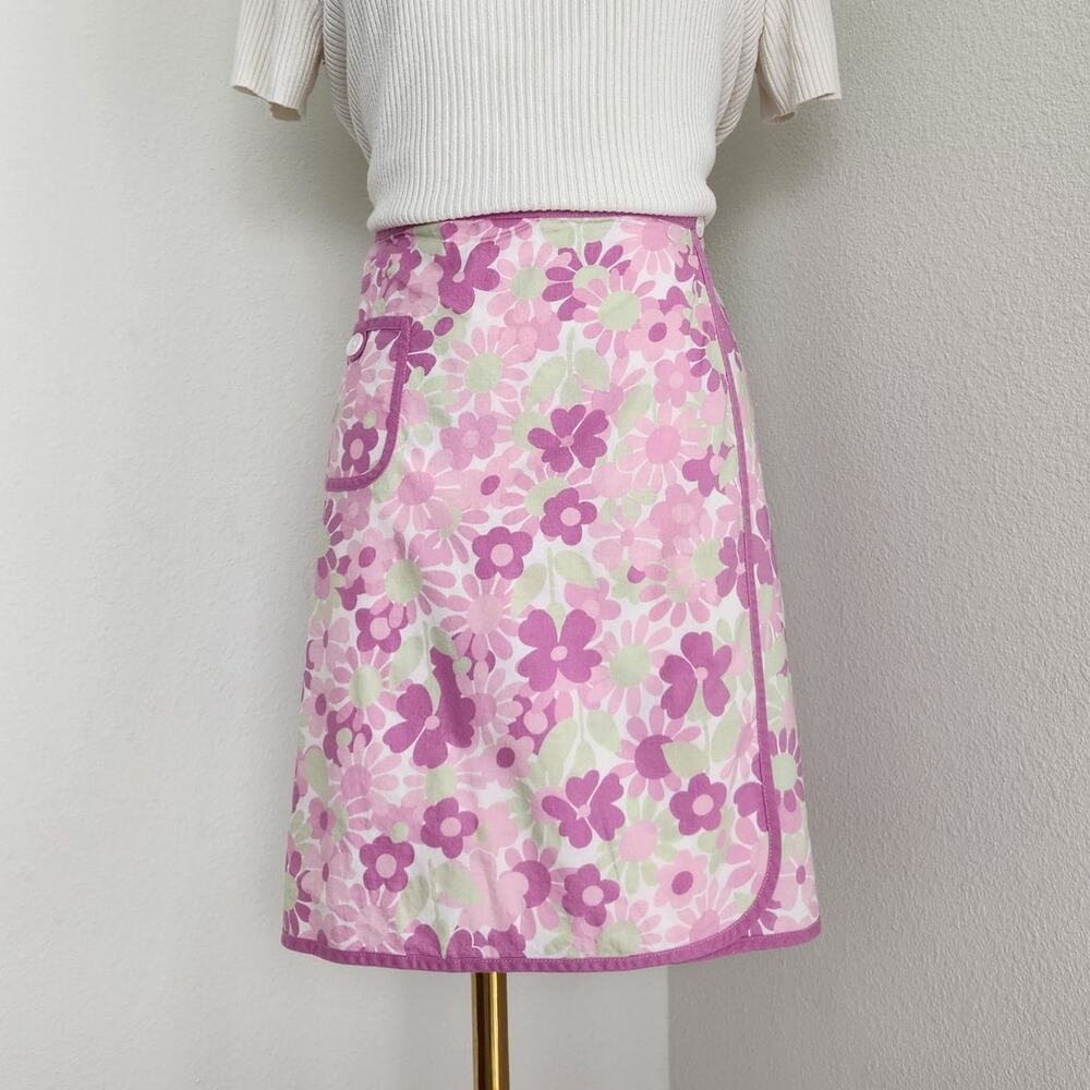 Vintage Y2K Ann Taylor Loft Pink White Green Floral Wrap Mini Skirt 6 - Picture 1 of 7